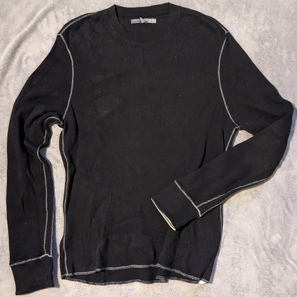 Black Old Navy Waffle Crew Neck